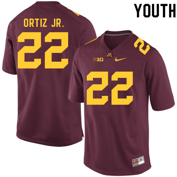 Youth #22 Steven Ortiz Jr. Minnesota Golden Gophers College Football Jerseys Sale-Maroon - Click Image to Close